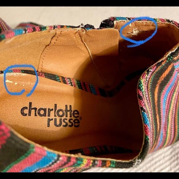 Charlotte Russe Black Colorful Wedge Heel Aztec Open Toe Shoes Women Sz 6 - Picture 9 of 9